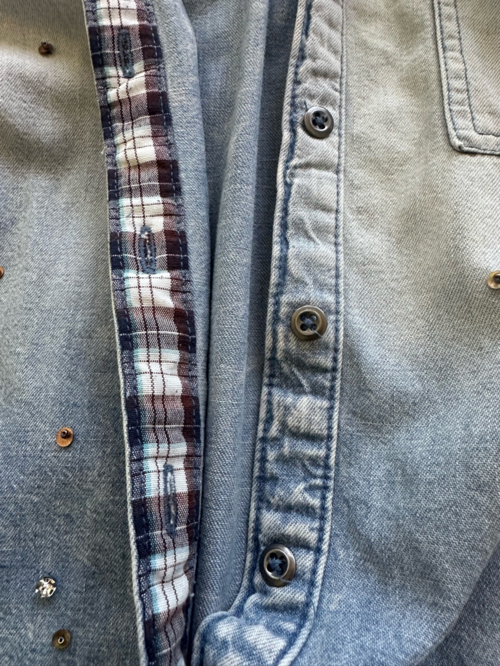 Anthropologie Pilcro Studded Denim Button Down Shirt S Blue Cotton Oversized - Picture 7 of 16